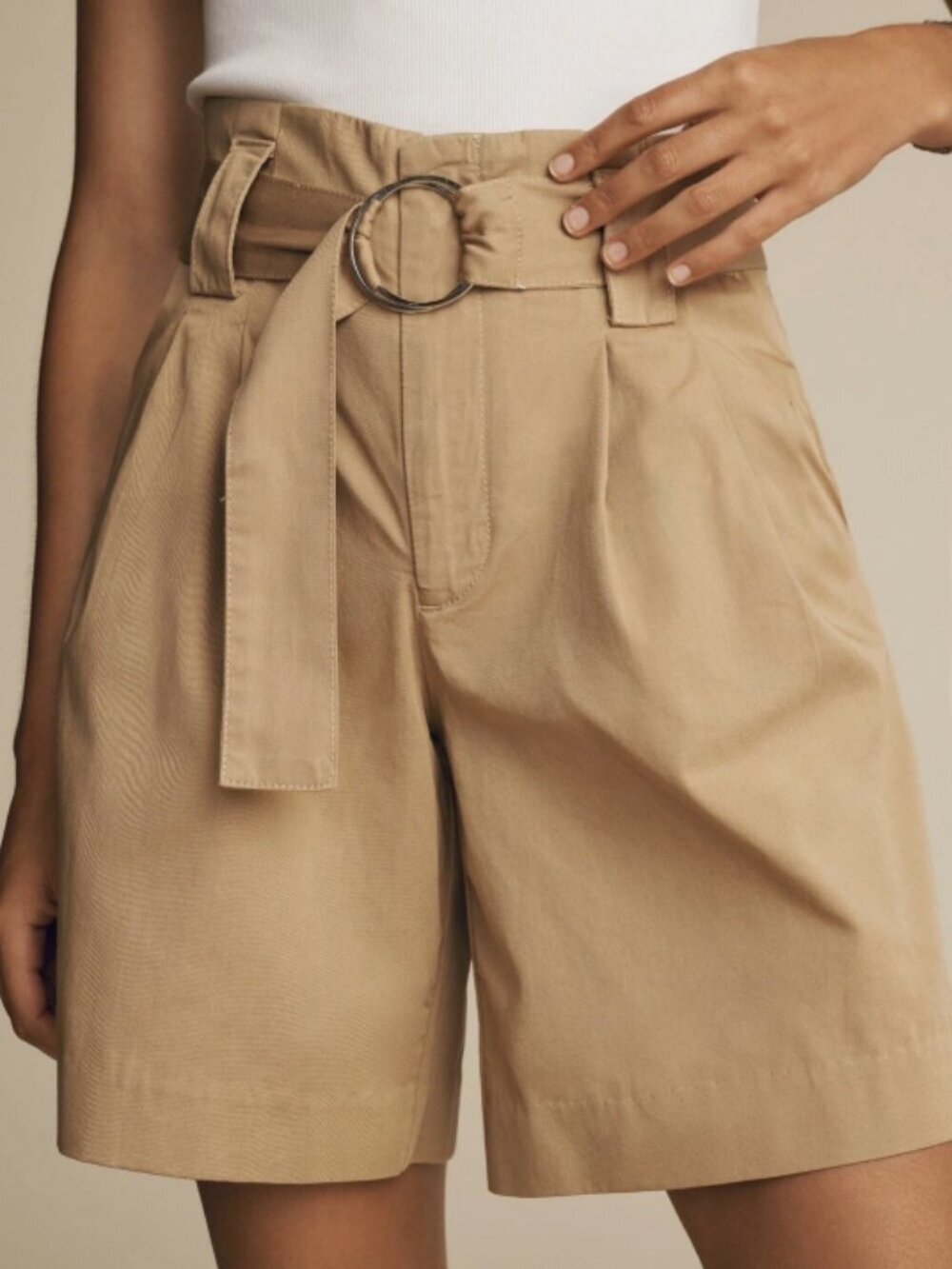 Anthropologie Maeve Khaki Longline O-Ring High-Waist Shorts Size 0P 39030